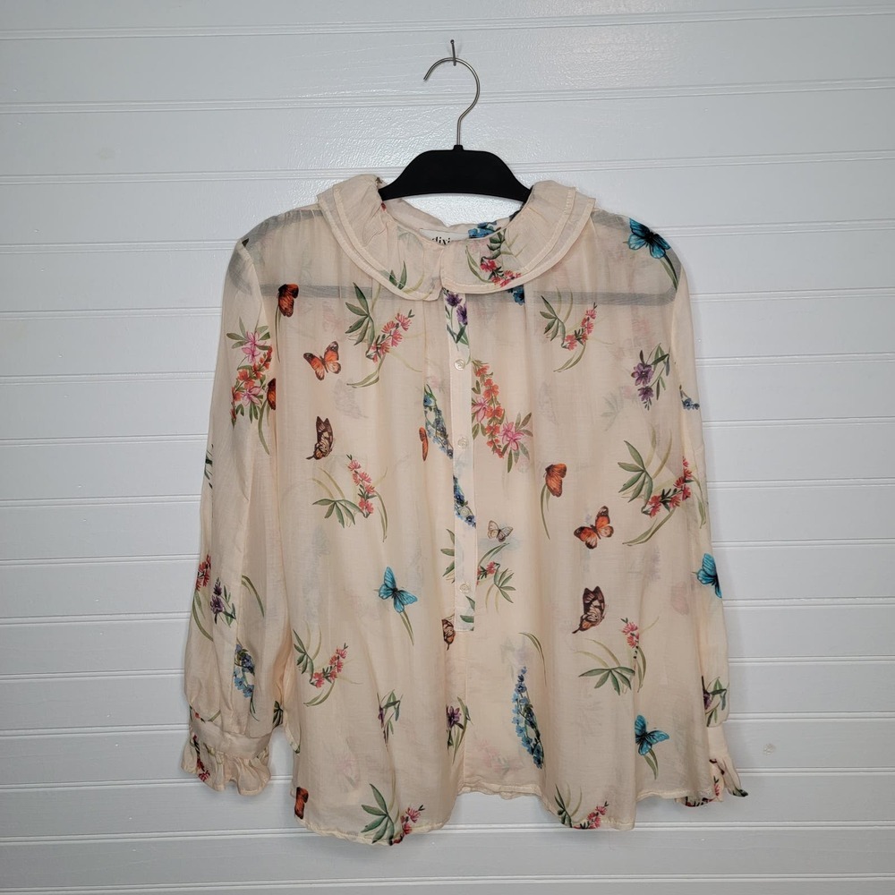 Dixie Size Medium Silk Top Romantic Coquette Cottagecore Ruffle Floral Peasant‎
